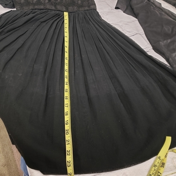 VINTAGE Mid Century Sheer Black Pleated Dress 24" Waist S Semi Open Back R&K VG - Picture 6 of 15